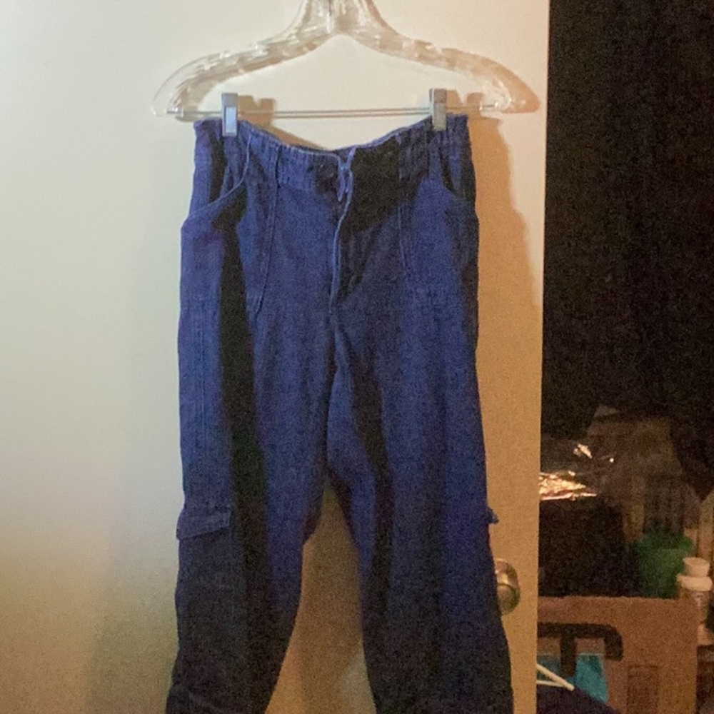 Denim cargo capris